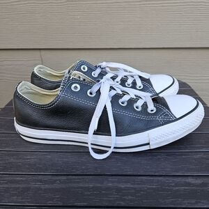 Converse All Star Ox Black Leather Custom 132174C Shoes Sneakers Mens 7 Womens 9